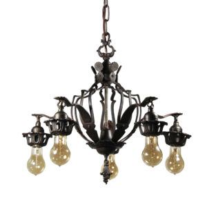Antique Spanish Revival Iron Exposed Bulb Chandelier, 1920’s