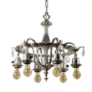 Antique Neoclassical Silverplate Chandelier with Prisms, Lion Electric