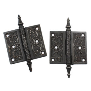 Pair of Antique Decorative Cast Iron 3.5” Hinges, Late 19th Century