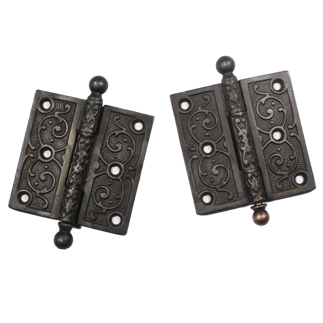 Pair of Reclaimed Decorative Cast Iron 3.5” Hinges, Antique