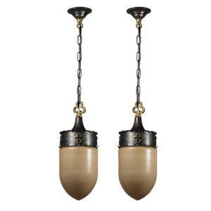 Large Matching Antique Gothic Revival Pendant Lights, Bullet Shade