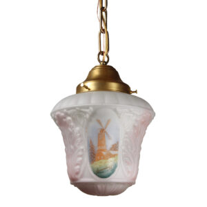 Antique Pendant Light with Hand Painted Shade, Windmill