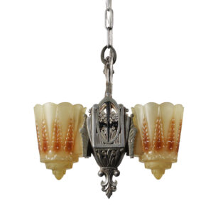 Art Deco Two-Light Slip Shade Chandelier by Lincoln, Antique Lighting