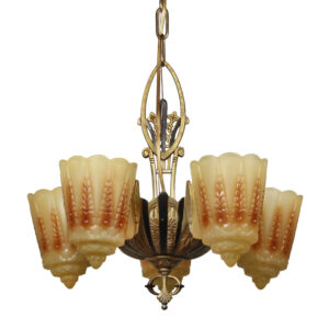 Antique Art Deco Five-Light Slip Shade Chandelier by Lincoln, c. 1920