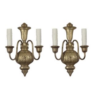 Pair of Neoclassical Antique Brass Sconces, Early 1900s