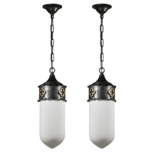 Unusual Matching Antique Gothic Revival Pendant Lights, Bullet Shade