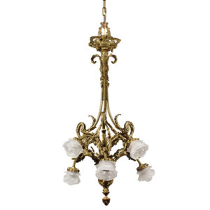 Antique Louis XVI Gilt Bronze Chandelier with Glass Shades, Late 1800’s