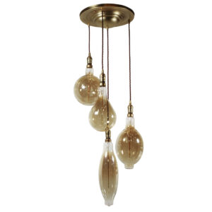 Exposed Bulb Four-Light Brass Chandelier, Antique Lighting