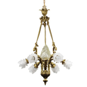 Antique Louis XVI Gilt Bronze Chandelier with Glass Shades, 19th Century