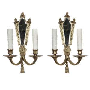 Pair of Antique Brass Mirrored Sconces, Early 1900’s