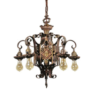 Antique Spanish Revival Figural Chandelier with Original Polychrome, S&P MFG Co.