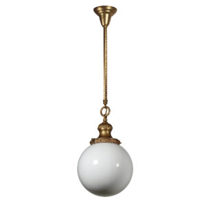 Antique Pendant Light with Glass Ball Shade, c. 1900