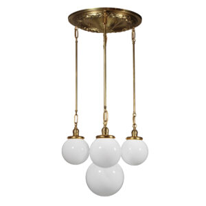 Antique Semi Flush-Mount Chandelier with Ball Shades, Early 1900’s
