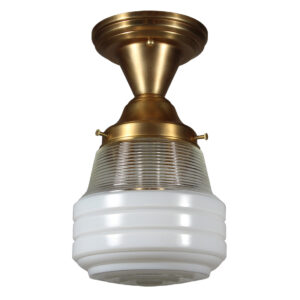 Brass Flush Mount Light with Glass Shade, Antique Lighting