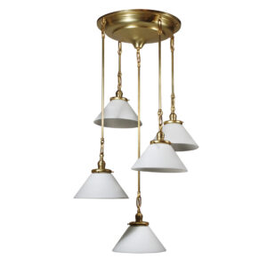 Semi Flush-Mount Chandelier with Glass Shades, Antique Lighting