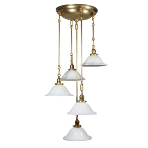 Antique Semi Flush-Mount Chandelier with Glass Shades, Early 1900’s