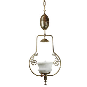 Antique Brass Single-Light Pendant with Glass Shade, Late 1800’s