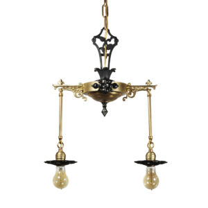 Antique Iron & Brass Two-Light Chandeliers, c.1920