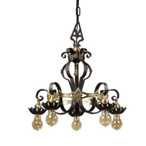 Antique Art Deco Two-Tone Chandelier with Exposed Bulbs, c. 1930