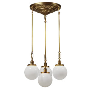 Antique Semi Flush-Mount Chandelier with Ball Shades, Early 1900’s