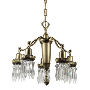 Neoclassical Brass Chandelier with Prisms, Antique Lighting