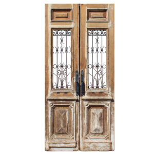 Reclaimed Pair of 48” French Colonial Doors with Iron Inserts, Antique Doors