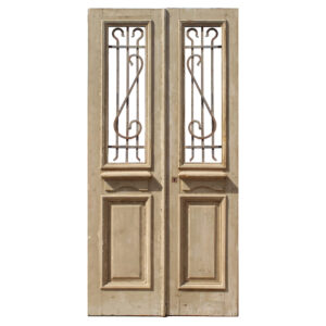 Reclaimed Pair of 44” French Colonial Doors with Iron Inserts
