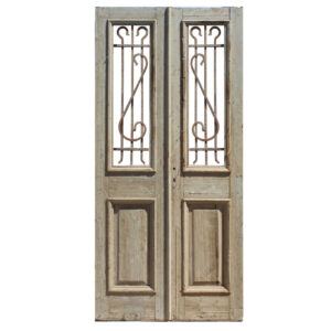 Pair of Salvaged 44” French Colonial Doors with Iron Inserts