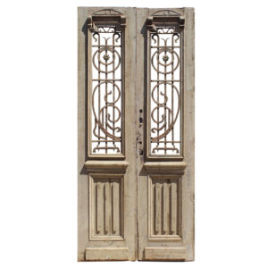 Pair of Antique 43” French Colonial Doors with Iron Inserts