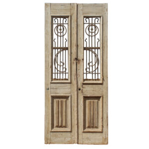 Pair of Salvaged 44” French Colonial Doors with Iron Inserts