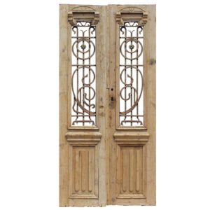Reclaimed Pair of Antique 42” French Colonial Doors with Iron Inserts