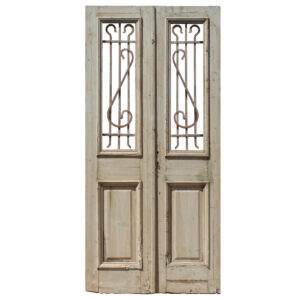 Pair of Antique 44” French Colonial Doors with Iron Inserts