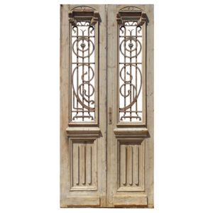 Pair of Salvaged 43” French Colonial Doors with Iron Inserts, Late 1800’s