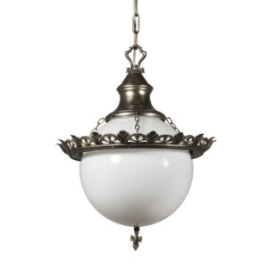 Antique Pendant Light with Glass Globe Shade, early 1900’s
