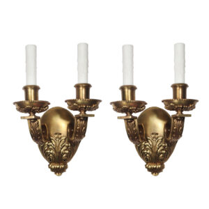 Antique Cast Bronze Double-Arm Sconce Pair, c. 1910