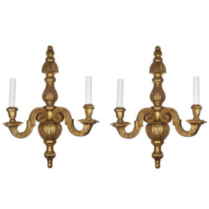 Matching Pairs of Vintage Gilt Wooden Sconces with Bellflowers