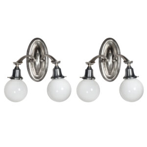 Pair of Silverplate Sconces with Glass Shades, Antique Lighting