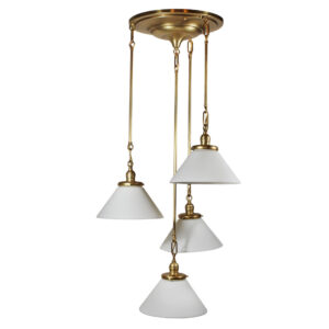 Antique Semi Flush-Mount Chandelier with Glass Shades, Early 1900’s