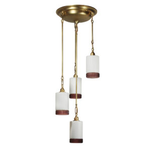 Semi Flush-Mount Chandelier with Swedish Cylindrical Glass Shades, Mid Century Lighting