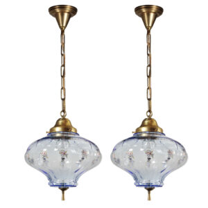 Vintage Pendant Lights with Light Blue Glass Shades, New Old Stock