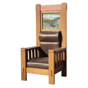 Antique Elk Lodge Chair with Stained Glass, “Charity”