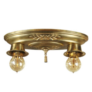 Antique Brass Two-Light Flush Mount Fixture, Early 1900’s