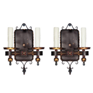 Antique Pair of Iron Sconces with Original Polychrome, Early 1900’s
