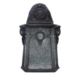 Antique Exterior Figural Cast Iron Sconce with Granite Glass, Lion