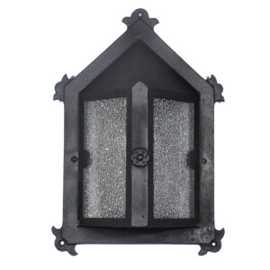 Antique Exterior Cast Iron Sconce with Granite Glass, Fleur De Lis