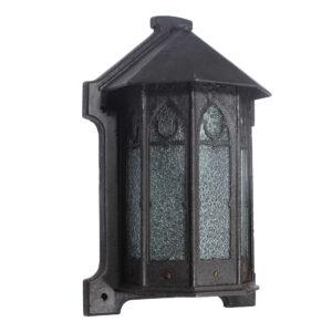 Antique Exterior Cast Iron Sconce with Granite Glass, Gothic Arch