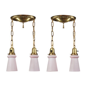 Matching Antique  Brass Semi Flush-Mount Chandelier with Pink Shades