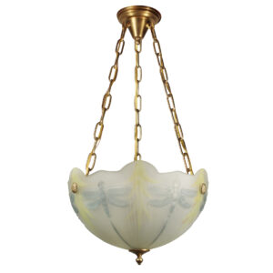 Vintage Brass Figural Inverted Dome Chandelier, Dragonfly