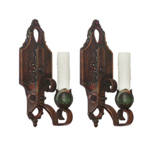 Matching Pairs of Antique Cast Iron Sconces by Lincoln, Original Polychrome