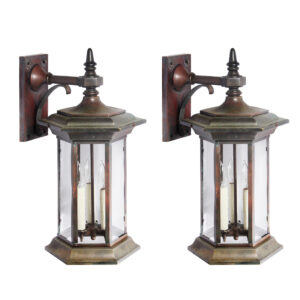 Antique Copper Exterior Lantern Sconce Pair, Early 1900s